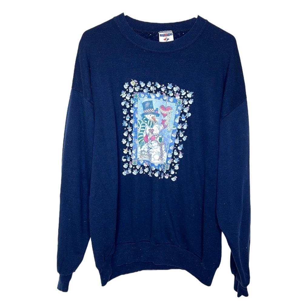 Vintage Jerzees Holiday Winter Snowman Crewneck Sweatshirt